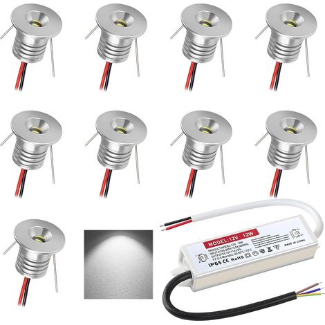 Spot LED Encastrable 12V 1W, Mini Spot Led IP65, Trou Φ16mm, Spots de plafond pour cuisine, escalier, placard, couloir, éclairage DIY, vitrines, armoire, Lot de 9 (Argenté Blanc Chaud 3000K) (1/5)