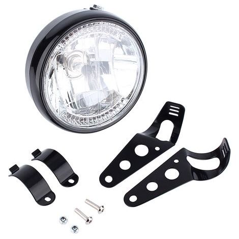 Qiilu Universel Moto Moto Phare Clignotant Ampoule Moto Phares Ronds avec Support pour ATV Électrique Moto. (1/4)