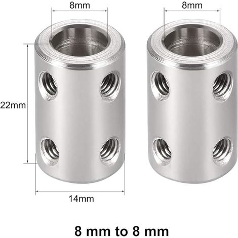 Coupleur Arbre, Rigide Couplage, Rigide Accouplement, Coupleur de Moteur, Coupleur D'arbre, Arbre Accouplement, 8mm à 8mm Accouplements, pour Imprimante 3D, Robots de Bricolage, Paquet de 2