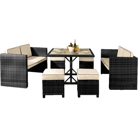 7 Piece Rattan Garden Furniture Set in Black