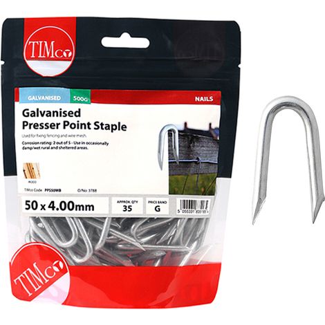 Timco Galvanised Presser Point Staples - 50 x 4.00mm (500g Bag) (1/3)