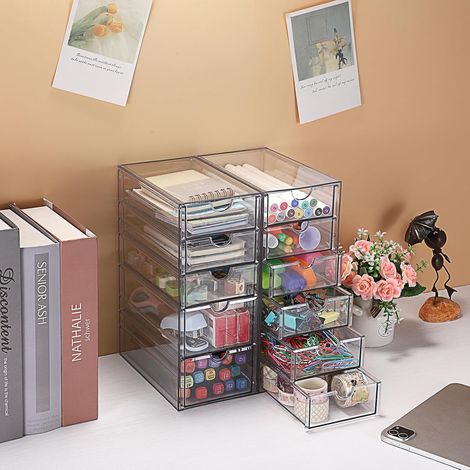 Caja de almacenamiento de acrílico transparente de 5 cajones, organizador para accesorios para el cabello, baño, armario, vestidor, oficina 25×17×10cm (1/4)