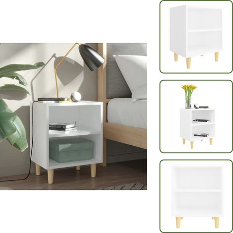 Table de chevet avec pieds en bois massif Blanc 40x30x50 cm - Table De Chevet - Meuble De Chambre - Table Latérale - Design Scandinave - Table Blanche (1/5)