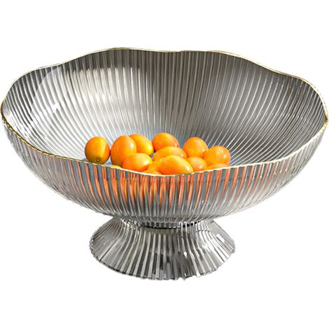 Coupelle à fruits en plastique gris avec pied, base amovible et trou d'égouttage, pour salon, table basse, présentation de fruits, bonbons et snacks, lot de 1 (1/5)