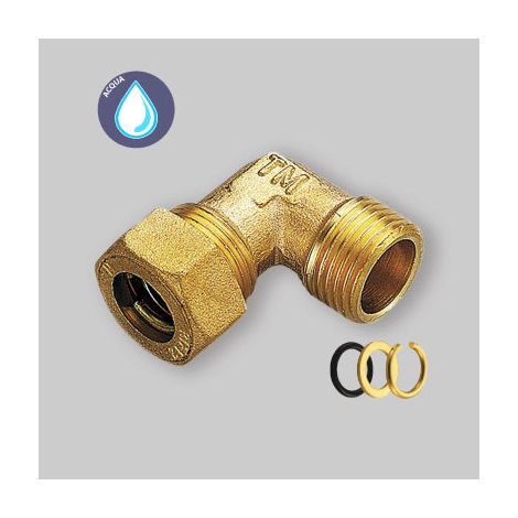Gomito Maschio A Compressione Con O-Ring Per Tubo Rame Tiemme 22 X 3/4" (1/3)