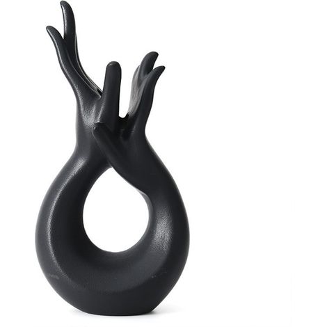 Jarrón – Figura humana abstracta, cerámica, negro mate, hecho a mano, arte nórdico, adorno decorativo para el salón. (1/5)