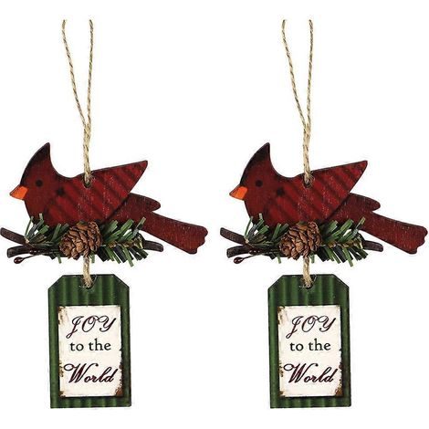 Lot de 2 pendentifs en forme d'oiseau de Noël, style vintage, en bois, à suspendre.-12.5X10CM