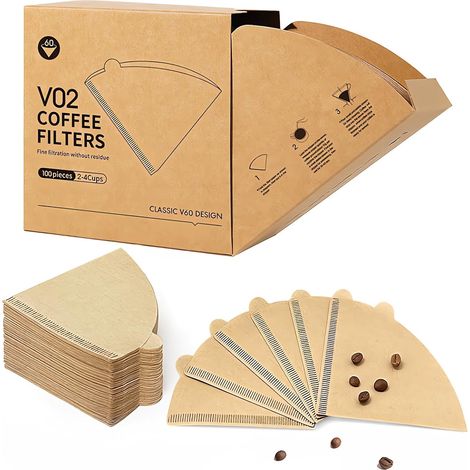 Coffee Filters Size 02,100 Counts 2-4 cups V02 Natural unbleached coffee filter paper, for pouring into coffee drippers and drip coffee makers