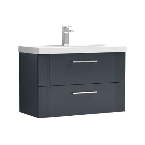 Nuie Deco Satin Soft Black 800mm Wall Hung 2 Drawer Vanity Unit and Mid Edge Ceramic Basin - DPF1495A (1/5)