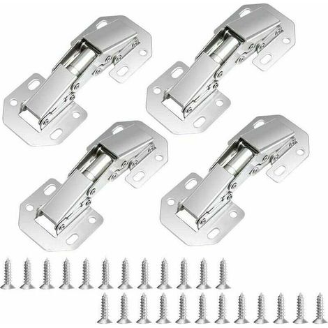 RTGPT - Lot de 4 charnières à 90 degrés avec 8 vis et pistons d'amortissement pour portes d'armoires de cuisine, meubles et placards. (1/4)