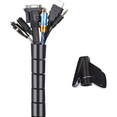 Cache Cable, 2m Gaine Souple Electrique Cable Management pour Ranger ou Cacher les TV PC Câbles, Gestion des Câbles pour Maison et Bureau, 2m - ∅22mm, Noir (1/4)