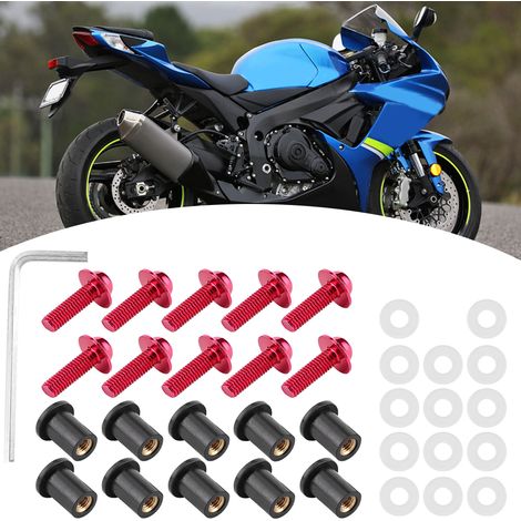 Kit de montage universel pour carénage de moto (10 boulons, écrous et rondelles) - Rouge (1/5)