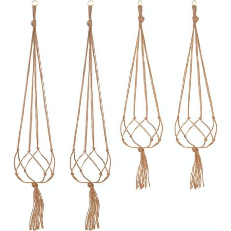 Lot de 4 Suspension Corde Plante Macramé Porte Pot Suspendu Plante Cintre Intérieur Extérieur Décoration du Jardin avec - 2 pièces 105 cm et 2 pièces 90 cm, 4 pieds (1/5)