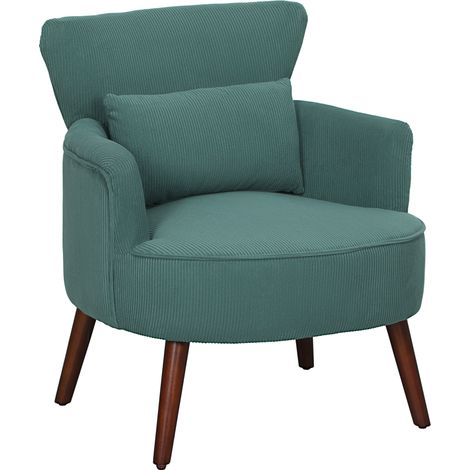 Fauteuil rembourré vert foncé avec accoudoirs arrondis et pieds en bois pour salon et chambre (1/5)