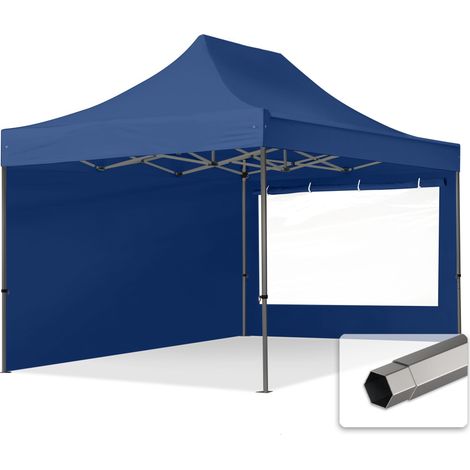 3x4,5m Faltpavillon, PREMIUM Stahl 40mm, Seitenteile mit Panoramafenstern, blau