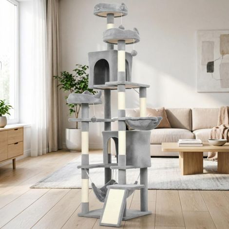 Arbre à chat tour de jeu pour chats, 8 poteaux à griffer, 4 plateformes, 2 niches, échelle et 3 balles de jeu, hauteur totale 192 cm (1/5)