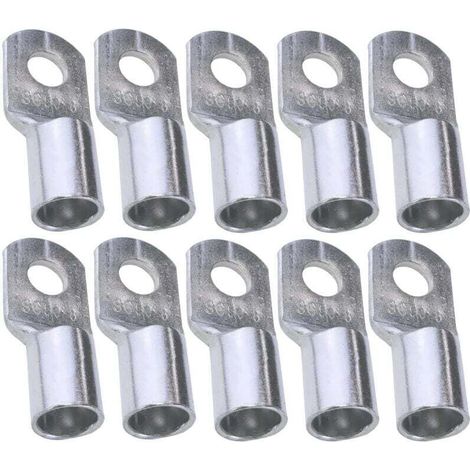 Ulisem Lot de 10 connecteurs électriques à œillet tubulaire – œillet – Ø 8 mm – non isolé – pour conducteur 50 mm² – connecteur de câble électrique – serrage – argent (1/3)