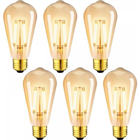 4W Ampoule à filament LED E27 ST64, Equivalent à Ampoule Incandescente 35W, Ampoule Rétro Edison en Verre Brun, 2700K Blanc Chaud, Non-Dimmable, Lot de 6 [Classe énergétique F] (1/4)