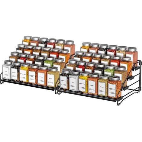 Gewürzregal 4 Etagen verstellbarer Gewürz Organizer ohne Bohren Schwarz 2er Set (1/5)