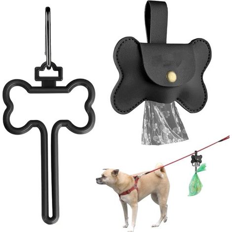 Hundekotbeutelhalter Set mit freihändigem Kotbeutelhalter Luxuriöser Kotbeutel Organizer aus PU Leder Knochenform Messingschnalle Zubehör für Hun (1/5)