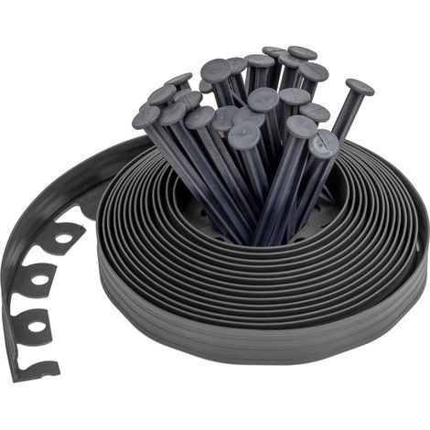 Bordure de Jardin en Plastique 10 mètres avec 30 Piquets d'ancrage Bordurette de Pelouse Flexible Bordure de Gazon avec piquets Solides Idée de Jardin Hauteur 50mm, Epaisseur 3mm noir (1/5)
