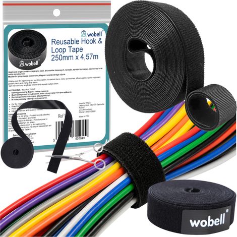 Cinta de velcro de doble cara, organizador resistente para cables, alambres y plantas. Banda de velcro de 2,5 cm y 4,6 m para sujetar, atar, cortar y usar universalmente.