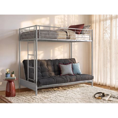 Letto a soppalco con divano letto 90 x 190 cm Metallo Argento + Futon Nero - MODULO V (1/4)