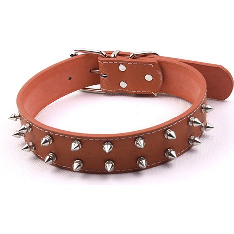 Hundehalsband im Punk-Stil mit Nieten, aus PU-Leder, verstellbar, mit Nieten besetzt und verziert, für mittelgroße bis große Hunde, braun. (1/5)