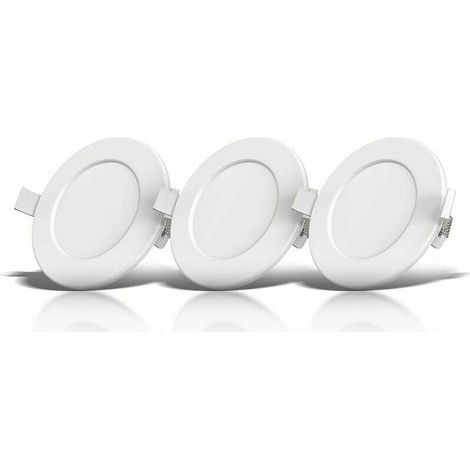 Juego de 3 focos empotrables para baño, IP44, antisalpicaduras, ultraplanos, Ø115mm, módulos LED de 6W, luz blanca cálida (1/5)