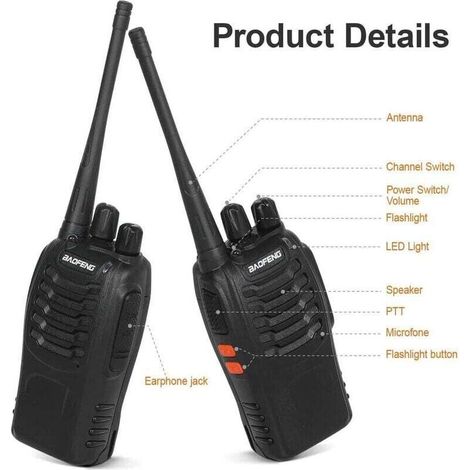 Talkie Walkie Longue Portée,Talkie Walkie Professionnel 16 Canaux,CTCSS/DCSTalkie Walkie Rechargeable 1500mAh Radios Portée 1-3 km, pour Survie sur Le Terrain Camping,Randonnées (2 pcs) (1/3)