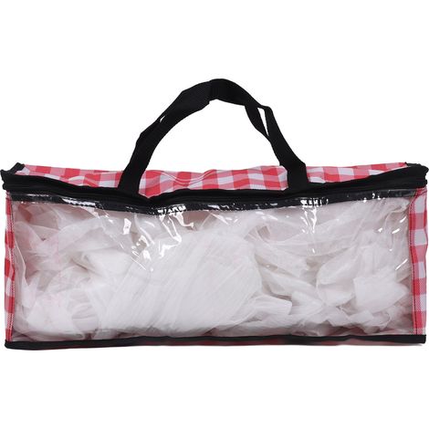 Sacs de rangement transparents à fermeture éclair de grande capacité, anti-poussière, amovibles, en film PVC, pour vêtements, CD, casquettes et autres casquettes de sport, à carreaux rouges. (1/5)