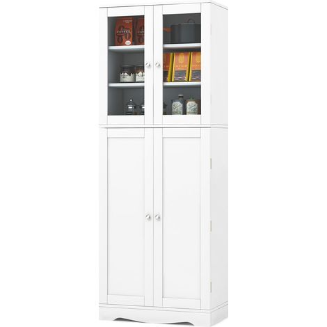 COSTWAY Credenza da Cucina, Dispensa da Cucina con Doppia Porta in Vetro Temperato, Design Antiribaltamento, Ideale per Soggiorno Sala da Pranzo e Cucina, 60x31,5x161,5 cm (Bianco) (1/5)