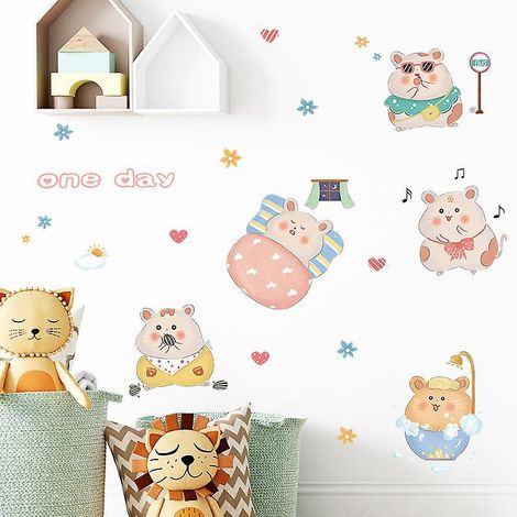 stickers Muraux De Dcoration De Chambre D'enfant - Hamster Mignon, Stickers Muraux De Dessin Anim, Poster D'art Mural, Stickers D'art  Dcoller Et (1/4)