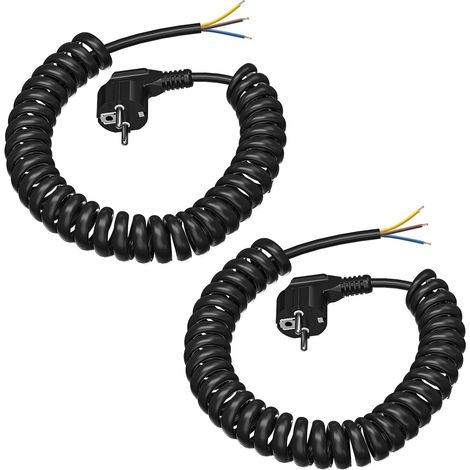 Rallonge Câble de Contact de Protection 3M, 2 Pack Spirale Extensions d'Alimentation, Connexion de Plastique, IP20 Zone Intérieure, Fiche Schuko, 230 V / 16 A, Noir (1/5)