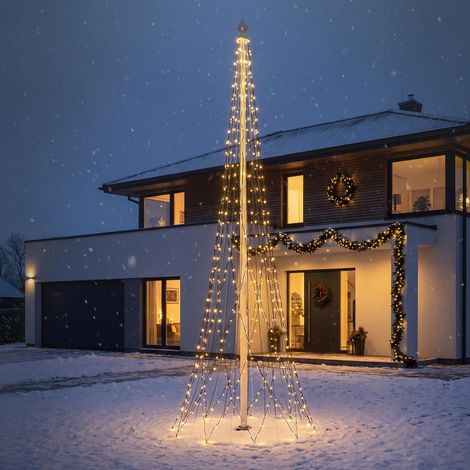 ECD Germany Abete luminoso per palo portabandiera 8 m luci albero di Natale decorazioni natalizie 1440 LED bianco caldo, dimmerabile, con timer, telecomando e 8 modalità di illuminazione, da esterno (1/5)
