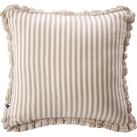 Coussin déhoussable 45x45cm gaze de coton tissé rayé beige - ROMELIA (1/5)