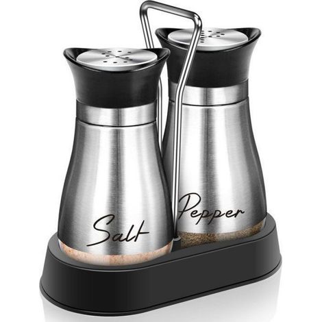 Salière et Poivrière - Acier Inoxydable et Verre - 120ML - Support Assorti - Argent (1/5)