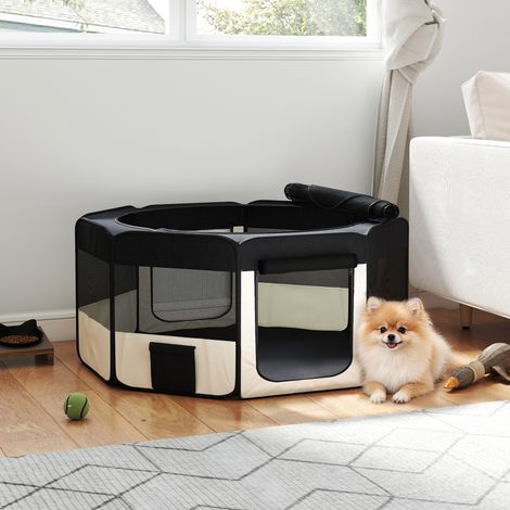 Parque Plegable para Perros y Gatos Corralito Portátil para Animales Pequeños Impermeable de Tela Oxford Ø90x41 cm Negro (1/5)