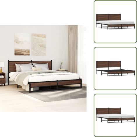The Living Store Giroletto senza Materaso in Metallo Rovere Marrone 160x200 cm - Letto in acciaio