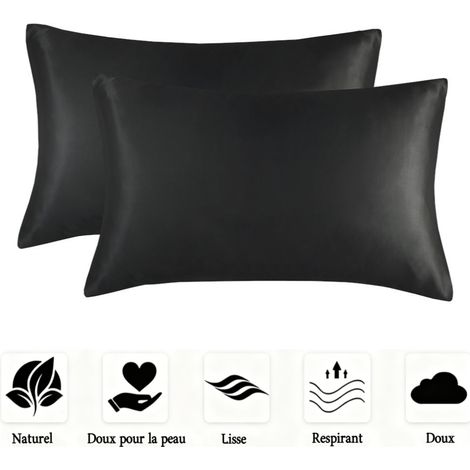 Lot de 2 taies d'oreiller en satin doux, lisses et infroissables pour homme et femme,Standard (20x26 Inch) (1/5)