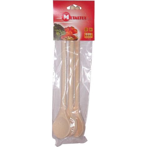 Metaltex Lot de 3 Cuillères en Bois de Hêtre 25 30 35 cm