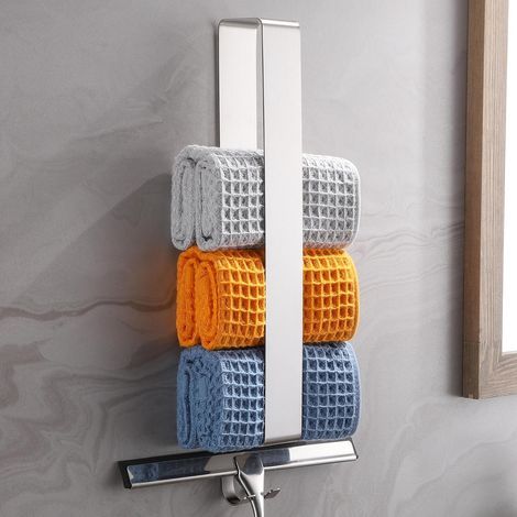Handtuchhalter aus Edelstahl 304 mit gebürsteter Klebefläche, kein Bohren erforderlich, Haken für Bad und Küche (1/5)