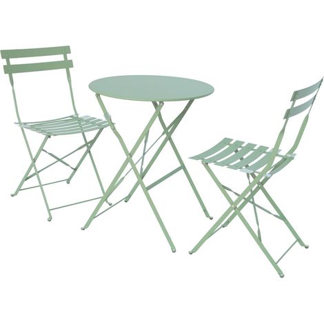 Round folding metal bistro garden table with 2 chairs Sage Green 60x60x71 cm - Emilia (1/5)
