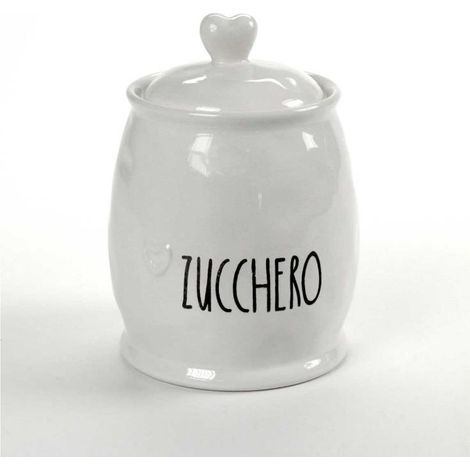 Barattolo Contenitore da Cucina in Ceramica Bianca Cuore Zucchero 17 cm (1/3)