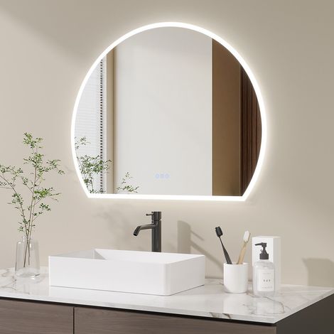 AQUABATOS Halbrund Spiegel Bad Wandspiegel Badspiegel 100 x 80 cm Lichtspiegel Dimmbar Antibeschlag LED Beleuchtung Memory-Funktion Wandmontage (1/5)