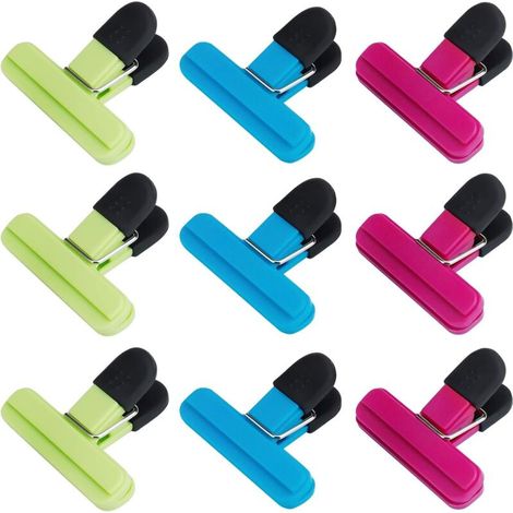 Fermeture Sachet Alimentaire, 9Pcs Alimentaire D'Étanchéité Clips Plastique Pince Sachet Clip Fermeture Pour Emballage Cuisine Snack Et Sac Ouvert(3 Couleur, 77Mm) (1/5)