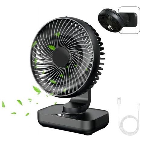 MERTTURM Mini ventilateur oscillant ultra silencieux, batterie 4000 mAh, petit ventilateur de table (4-13 h), affichage numérique LED à 4 vitesses, ventilateur portable pour bibliothèque, maison