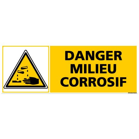 Panneau DANGER MILIEU CORROSIF (C0368) - Adhésif - 210 x 75 mm