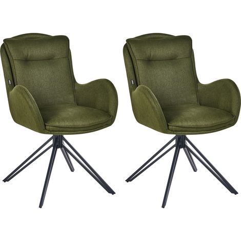 Sillas de comedor giratorias de tela Juego de 2 Asiento acolchado Patas de metal negro Verde oscuro Avelar (1/5)
