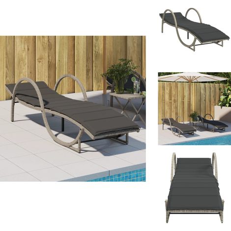 Sonnenliege mit Auflage Hellgrau 60x199x42 cm Poly Rattan - Sonnenliege - Gartenliege - Relax Liege - Poolliege - Outdoor Lounge Chair (1/5)